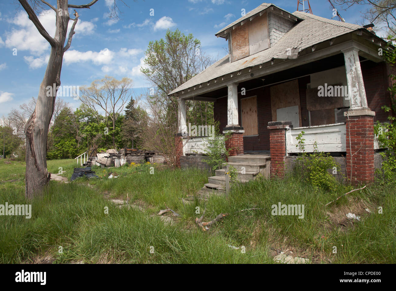 Boarded up abandoned house in Detroit, Michigan Stock Photo