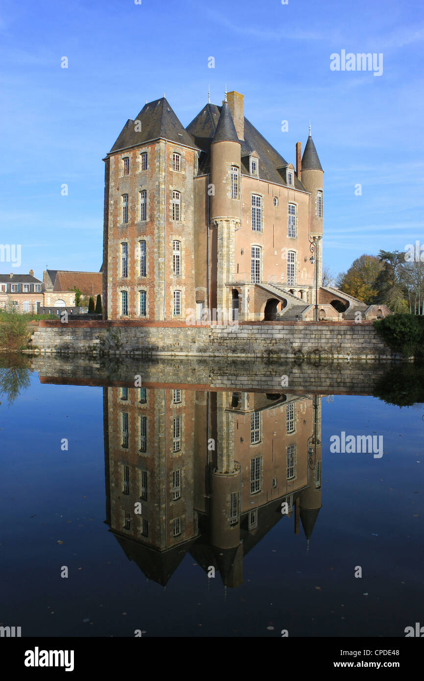a castle with its moats, its park and garden with its towers and its ancient architecture Stock Photo