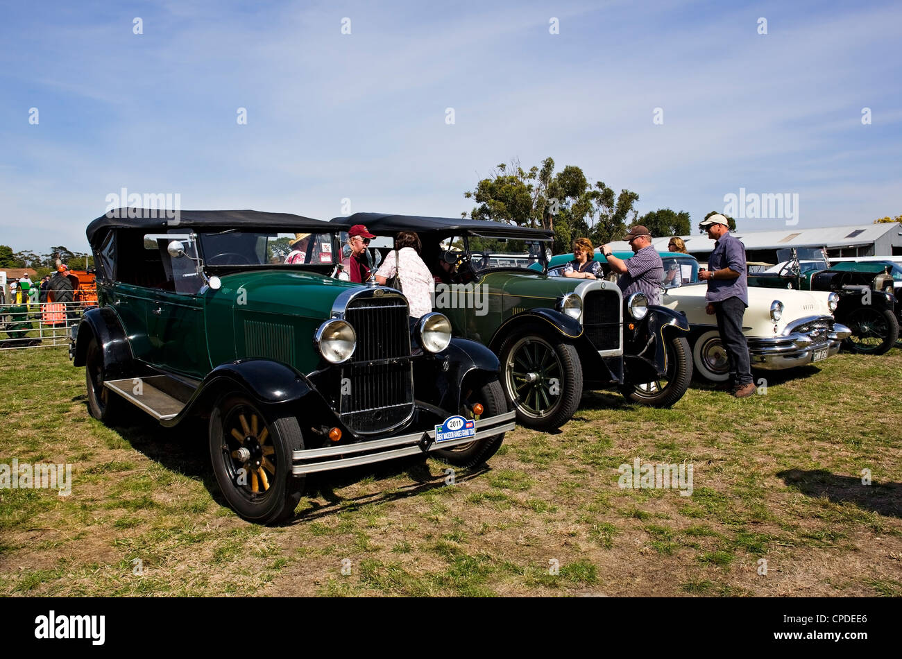 Clunes Australia  /  From L to R a 1928 model Oldsmobile F28 Tourer and a 1924 Dodge Brothers Detroit at a vehicle show. Stock Photo