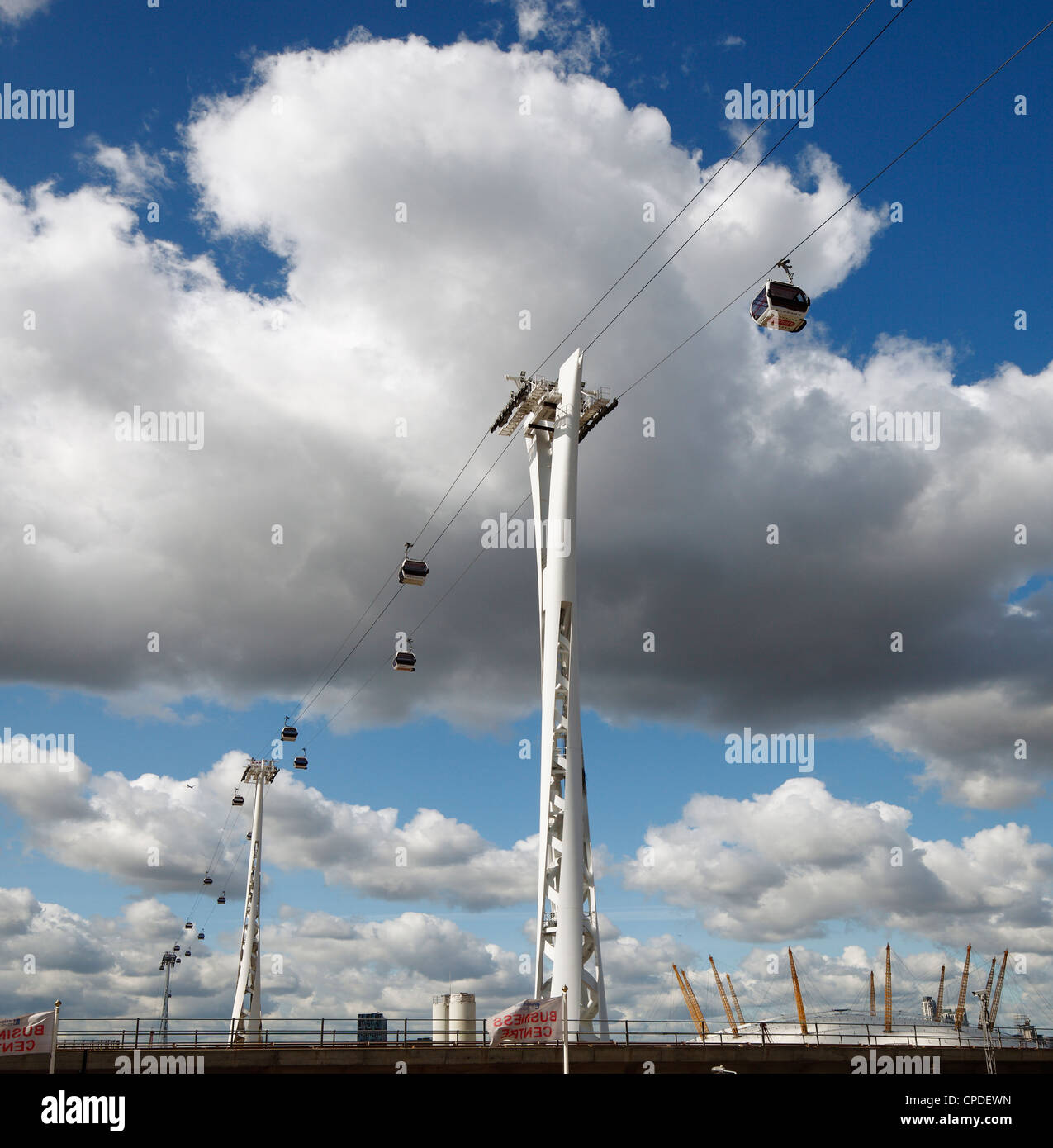 Londons cable cars crossing the river Thames. Stock Photo