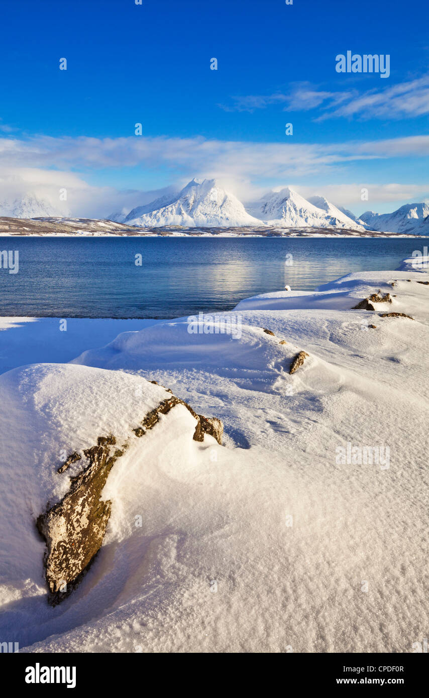 Breivikeidet, looking across Ullsfjord, towards the Southern Lyngen Alps, Troms, Norway, Scandinavia, Europe Stock Photo