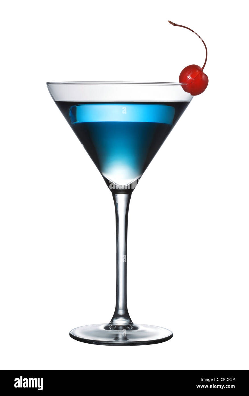 One blue cocktail martini isolated (pen clip path included) Stock Photo