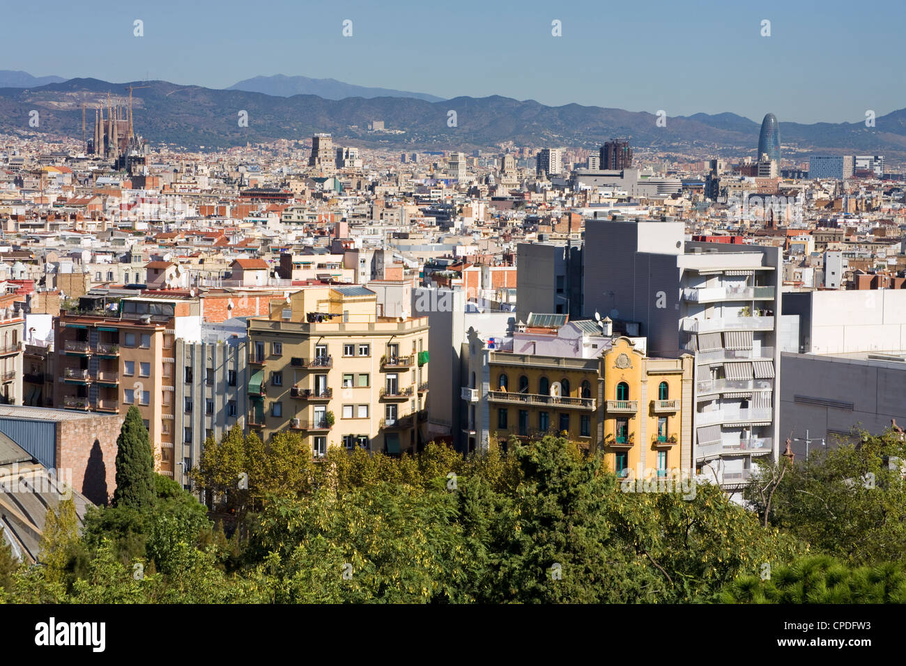 Skyline viewed from Montjuic District, Barcelona, Catalonia, Spain, Europe Stock Photo
