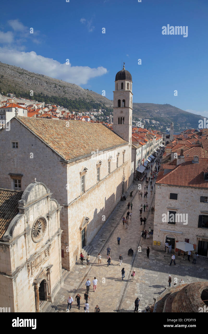 Franciscan Monastery, Stradun and rooftops from Dubrovnik Old Town walls, UNESCO World Heritage Site, Dubrovnik, Croatia, Europe Stock Photo