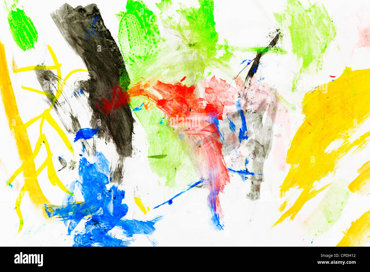 Children's drawing with a chaotic explosion of water colors Stock Photo