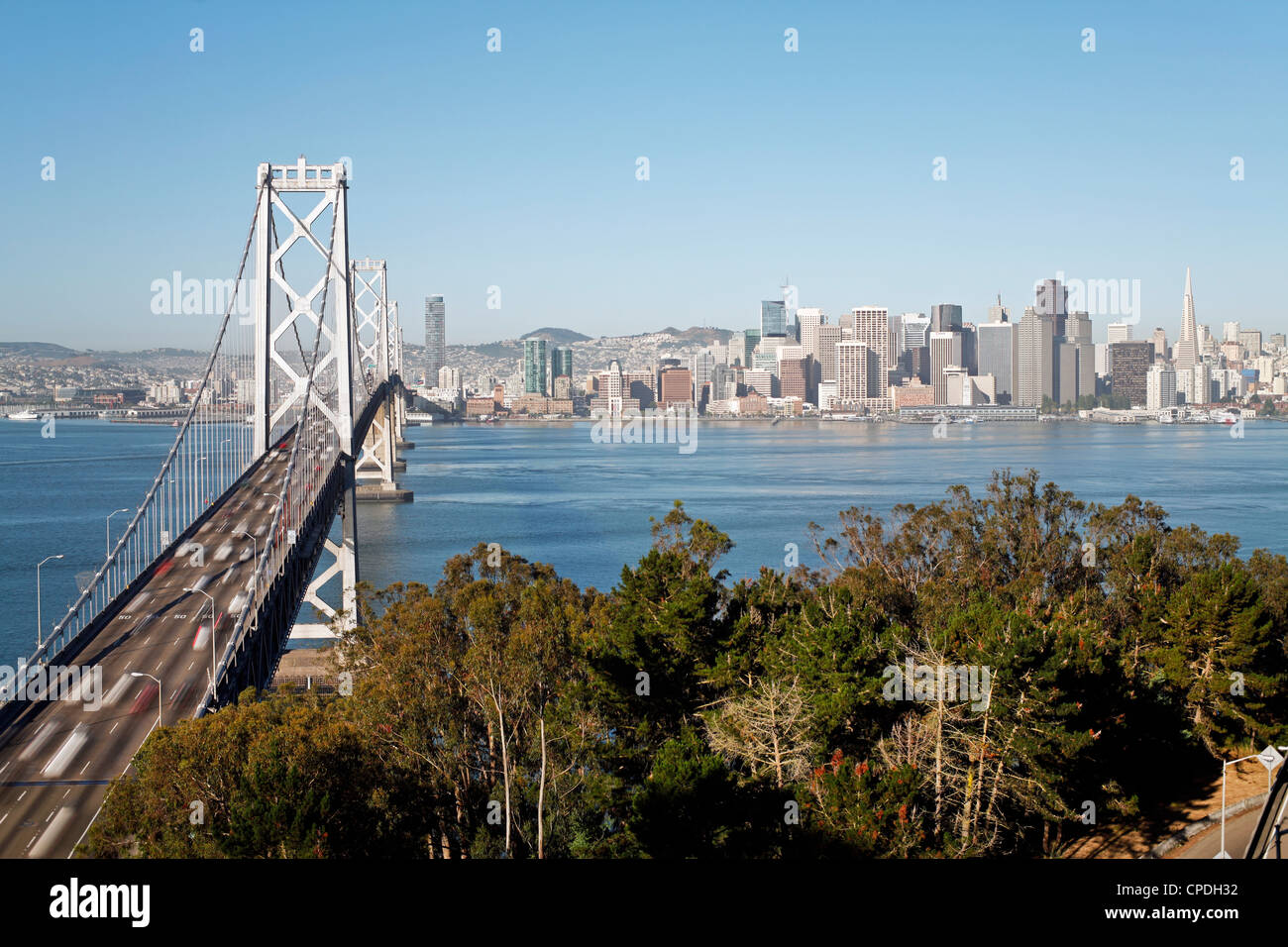 Oakland Bay Bridge and city skyline, San Francisco, California, United States of America, North America Stock Photo