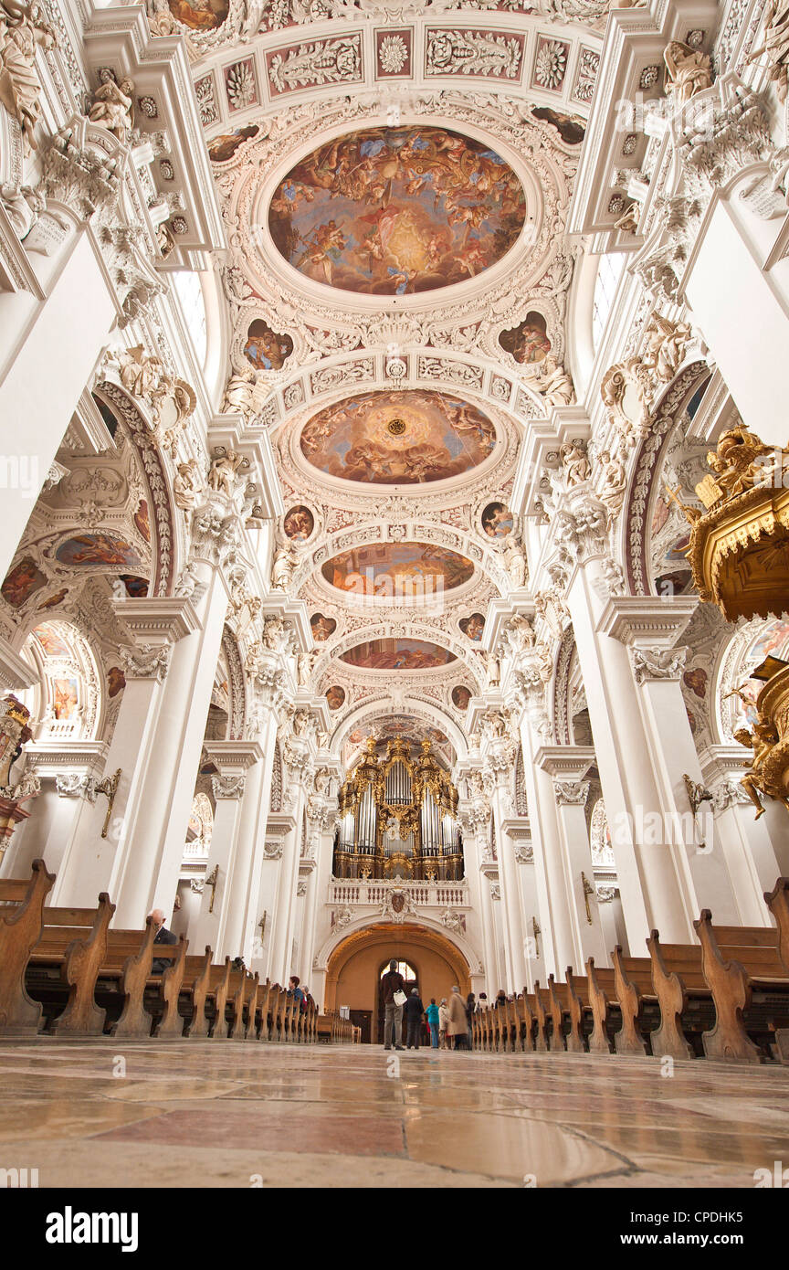 Interior of St. Stephan's Cathedral in Passau, Bavaria, Germany, Europe Stock Photo