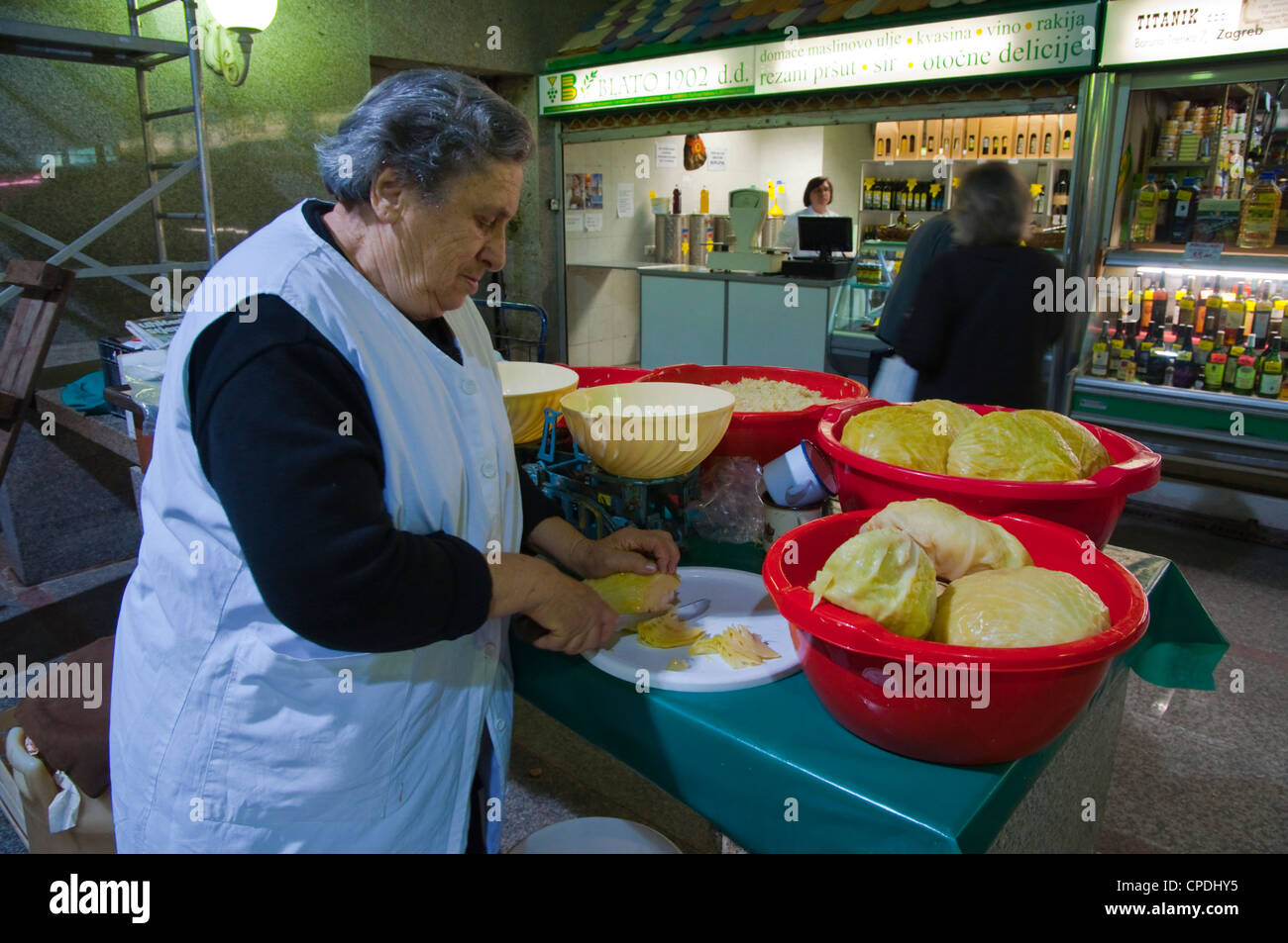 Cabbage and sauerkraut seller Dolac the main produce market central Zagreb Croatia Europe Stock Photo