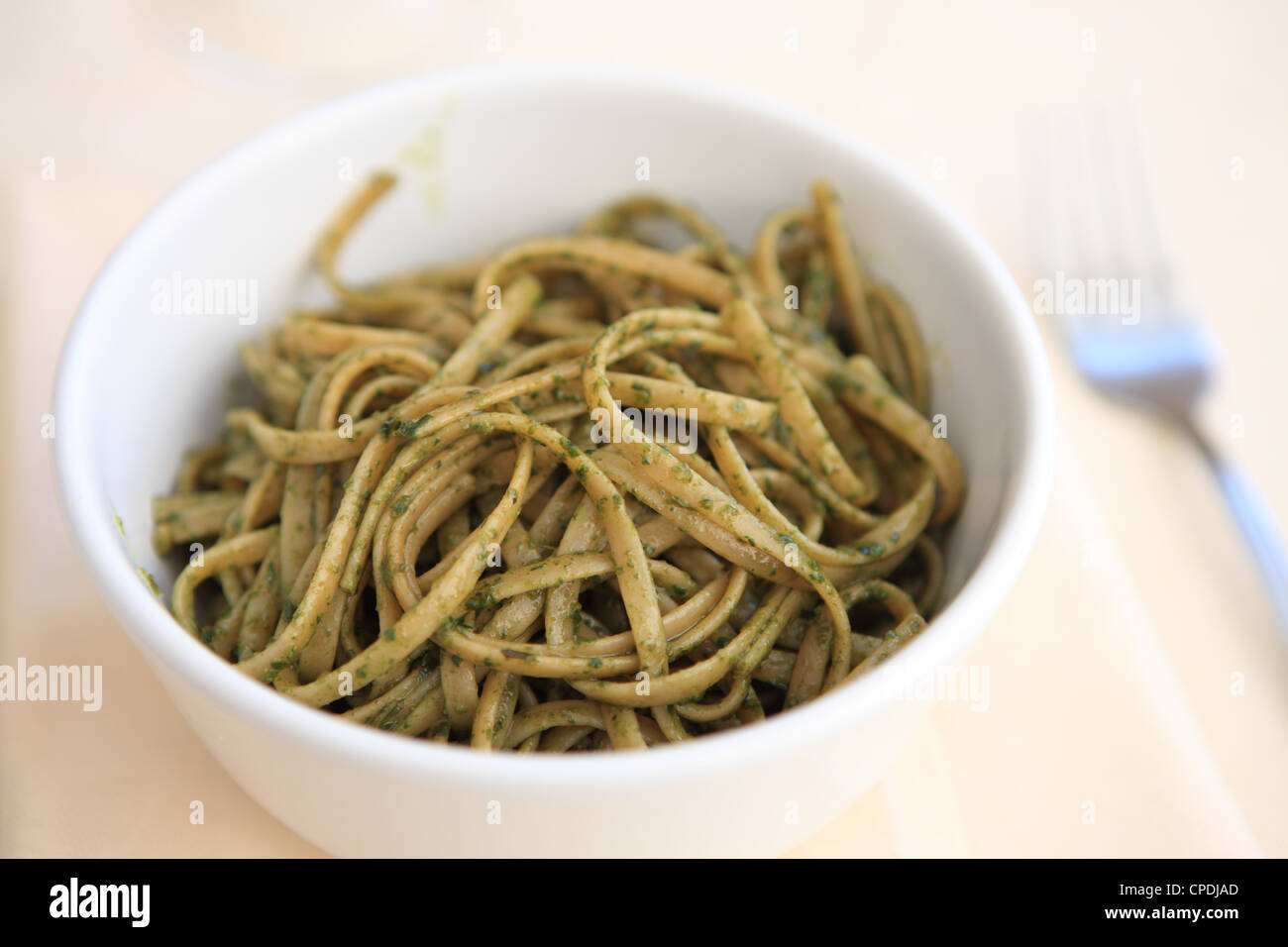 Italian food, of pasta dish of trenette al pesto, Italy, Europe Stock Photo