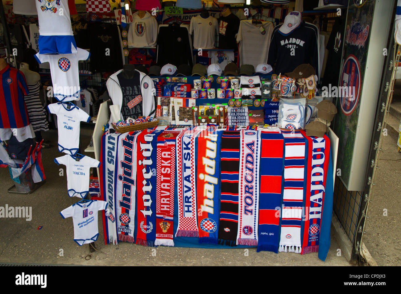 t-shirts and scarves of hajduk split are on sale as souvenirs in a market  stall in split croatia Stock Photo - Alamy