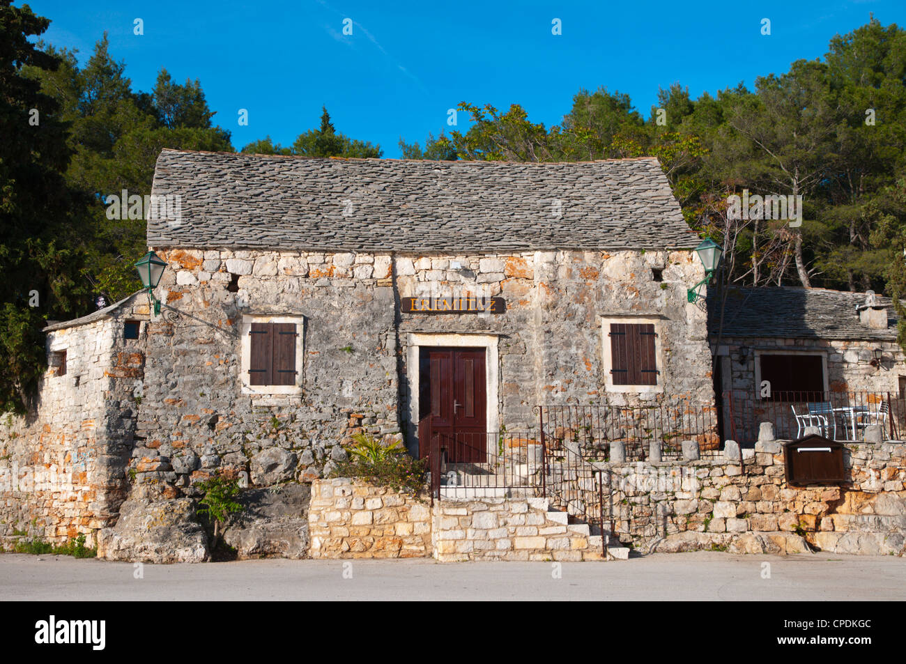 Building housing Eremitaz restaurant Stari Grad , Hvar Island Dalmatia Croatia Europe Stock Photo