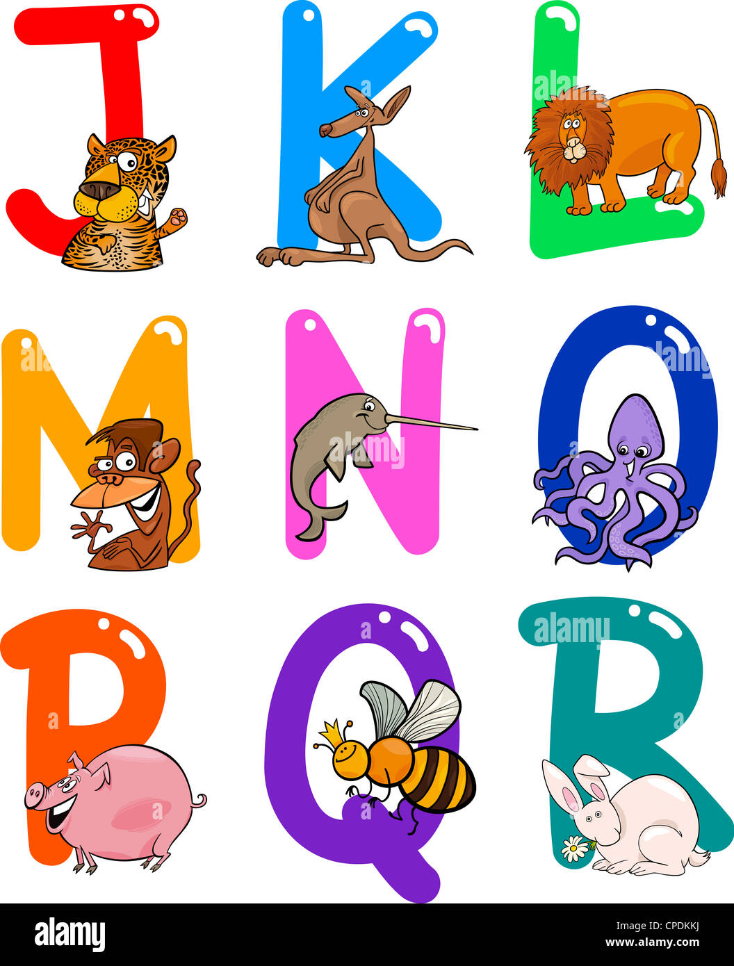 Cartoon Colorful Alphabet Set with Funny Animals Stock Photo - Alamy