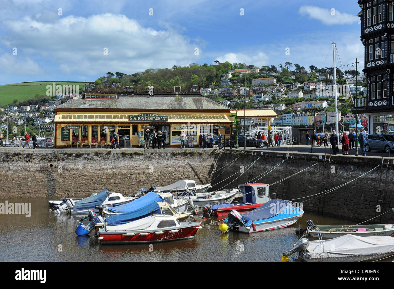 Dartmouth harbour and Station Restaurant Stock Photo