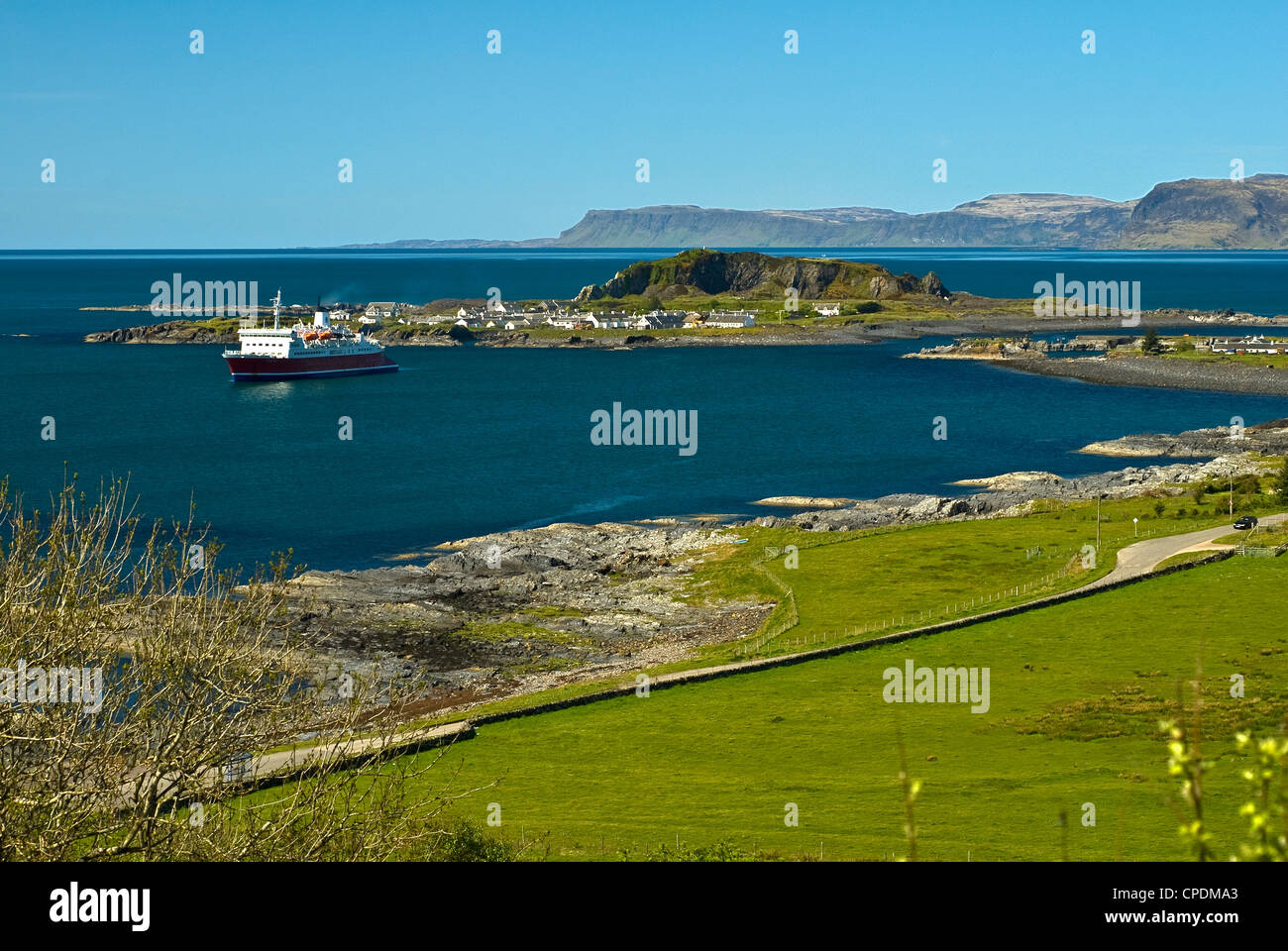 Cruise ship visiting Seil Island near Oban West Scotland Stock Photo