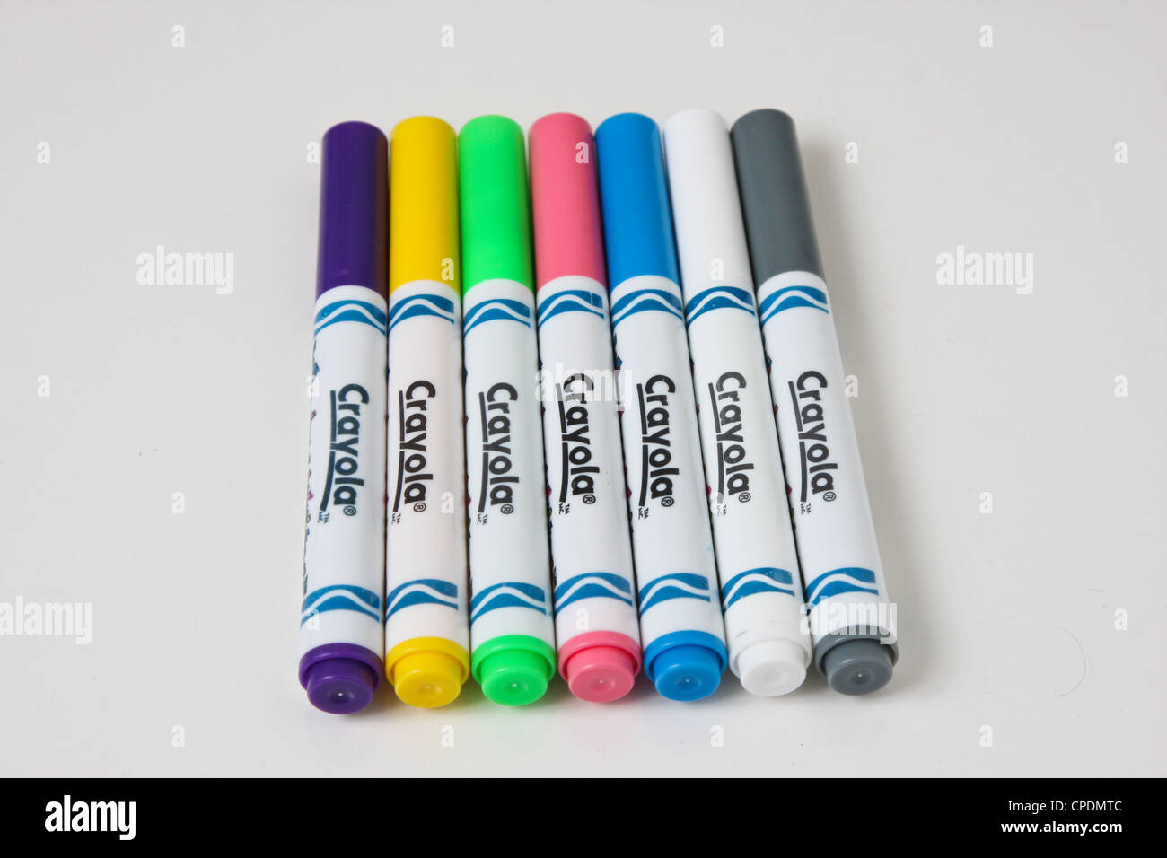 crayola  water marker markers grey  white blue pink green yellow purple Stock Photo