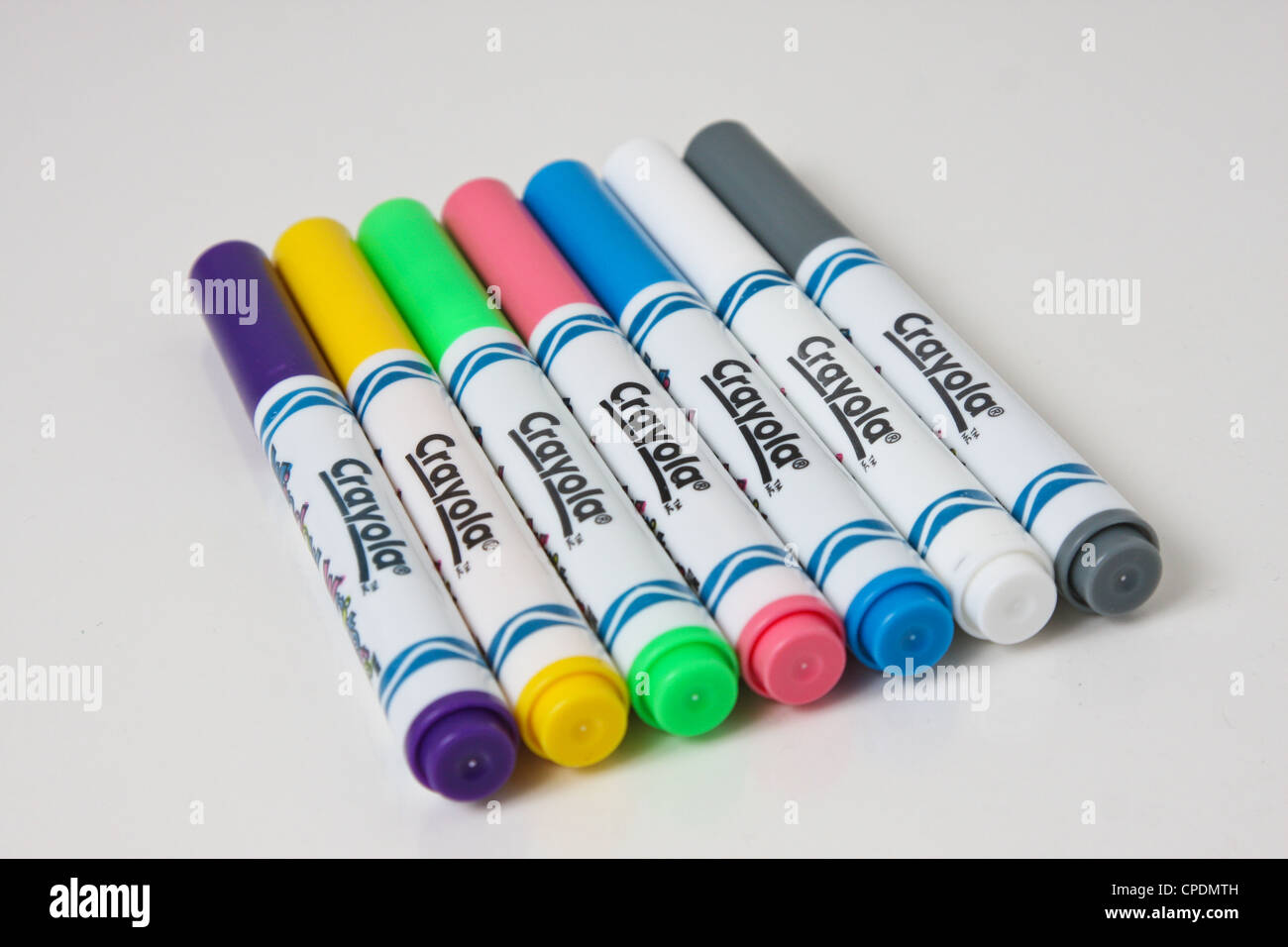 crayola  water marker markers black white blue pink green yellow purple Stock Photo