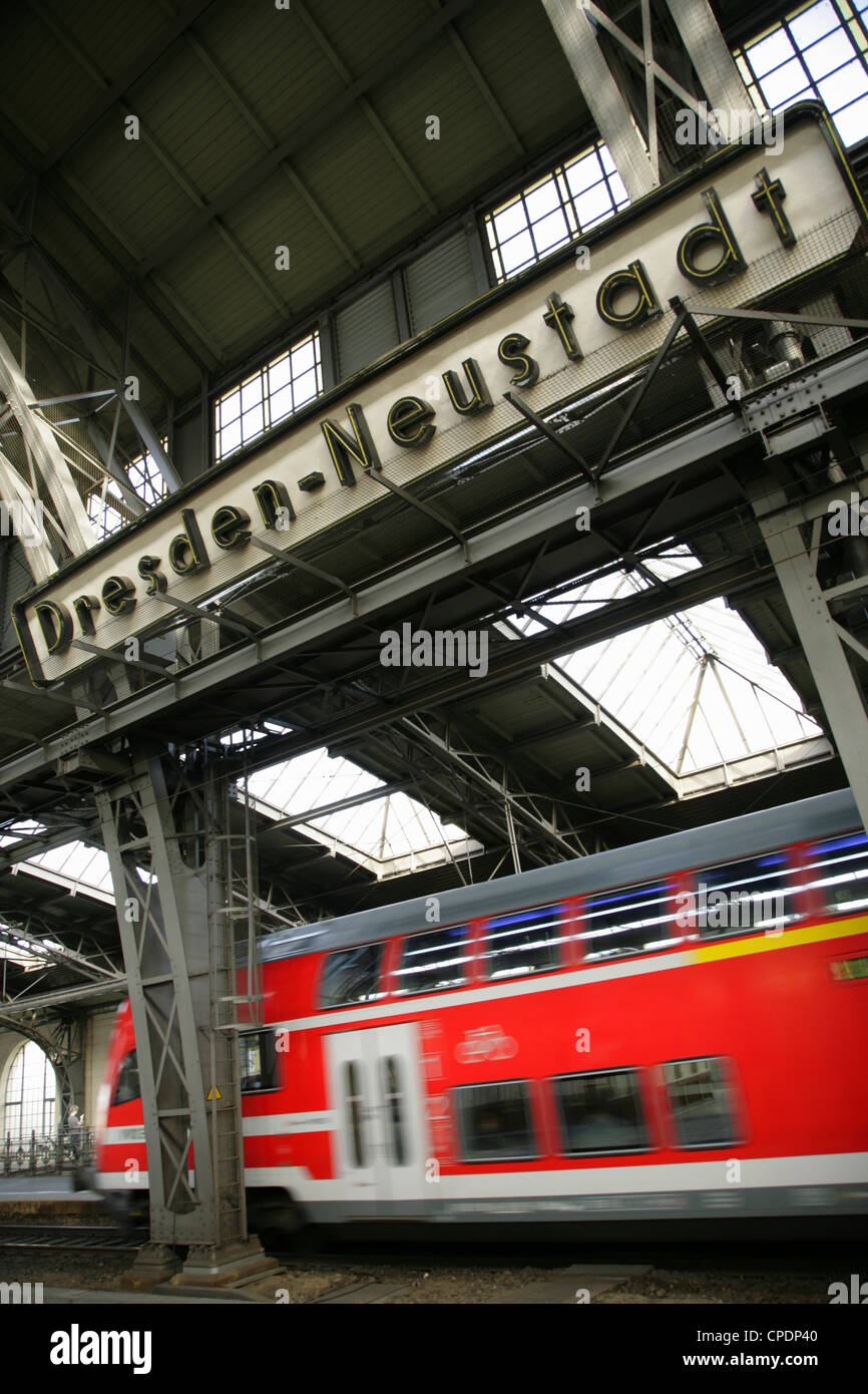 Double decker Sbahn commuter train leaving Dresden Neustadt railway