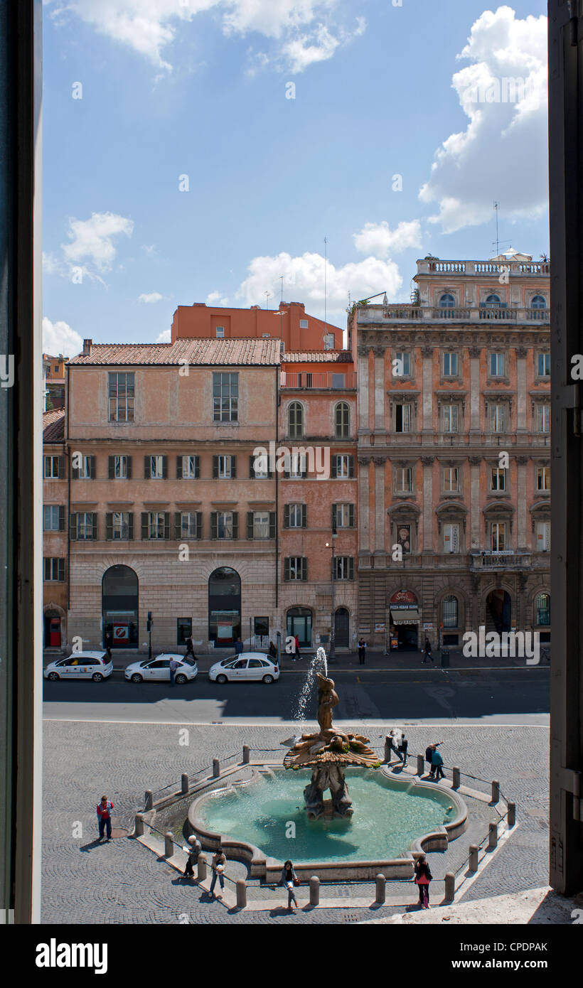 Piazza Barberini with Triton Fountain, by Gian Lorenzo Bernini. Rome, Italy Stock Photo