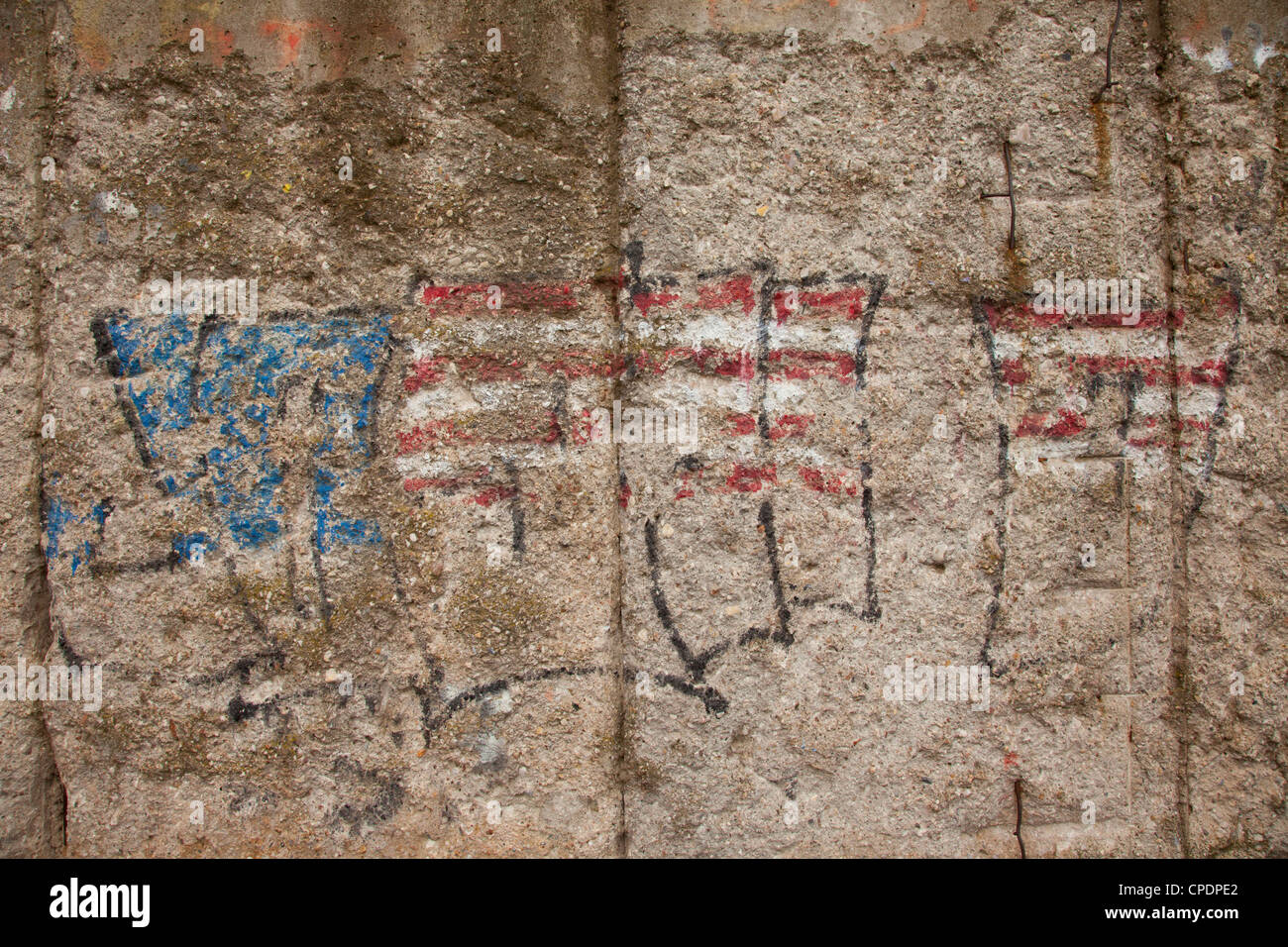 Worn graffiti on the Berlin Wall at the Topography of Terror. Berlin, Germany. Stock Photo