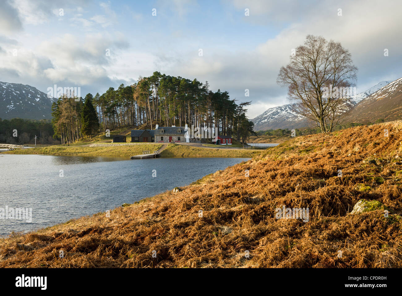House on island, Glen Affric, Highlands, Scotland, UK Stock Photo