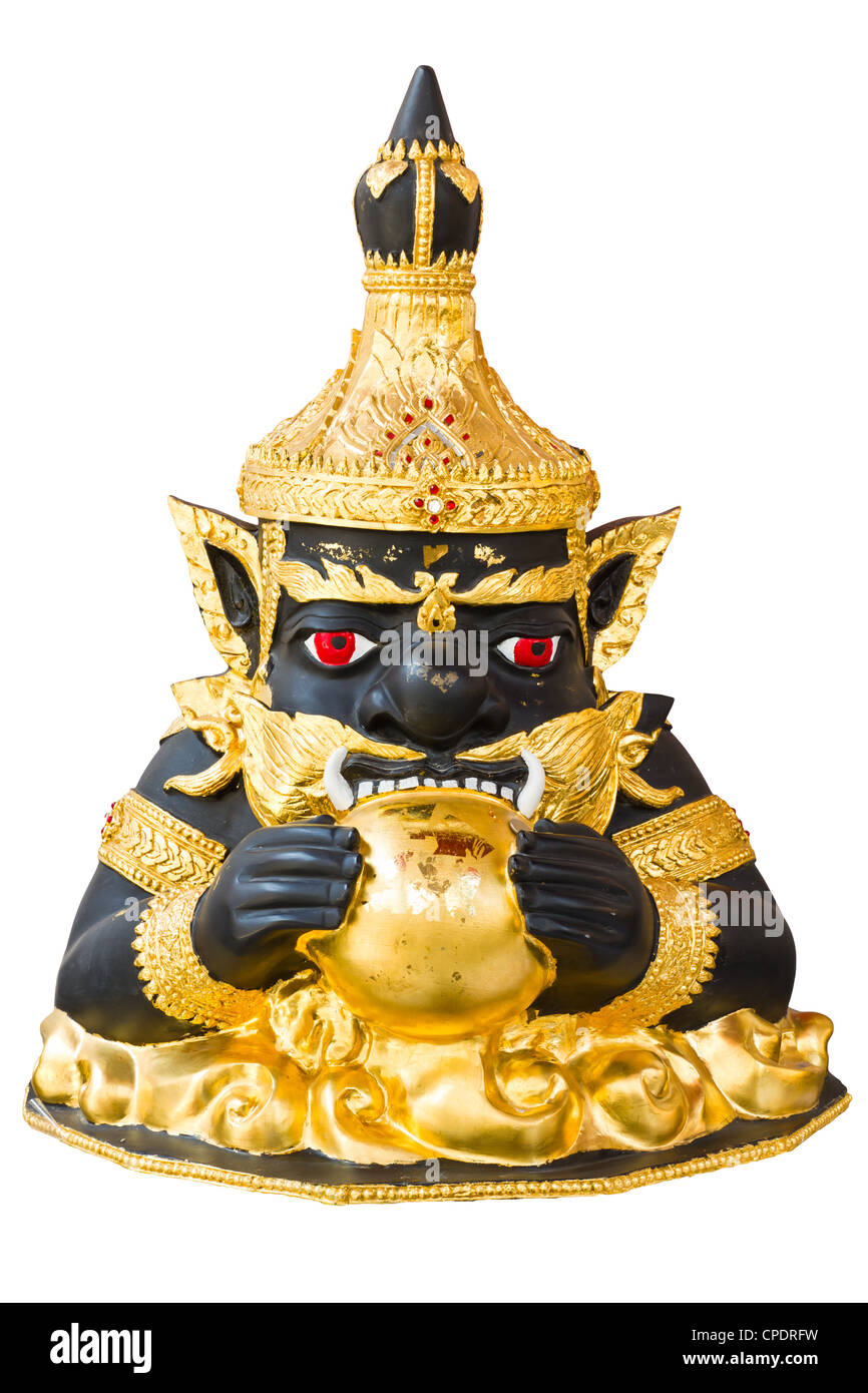 Statue of black deity called Rahu on white background Stock Photo