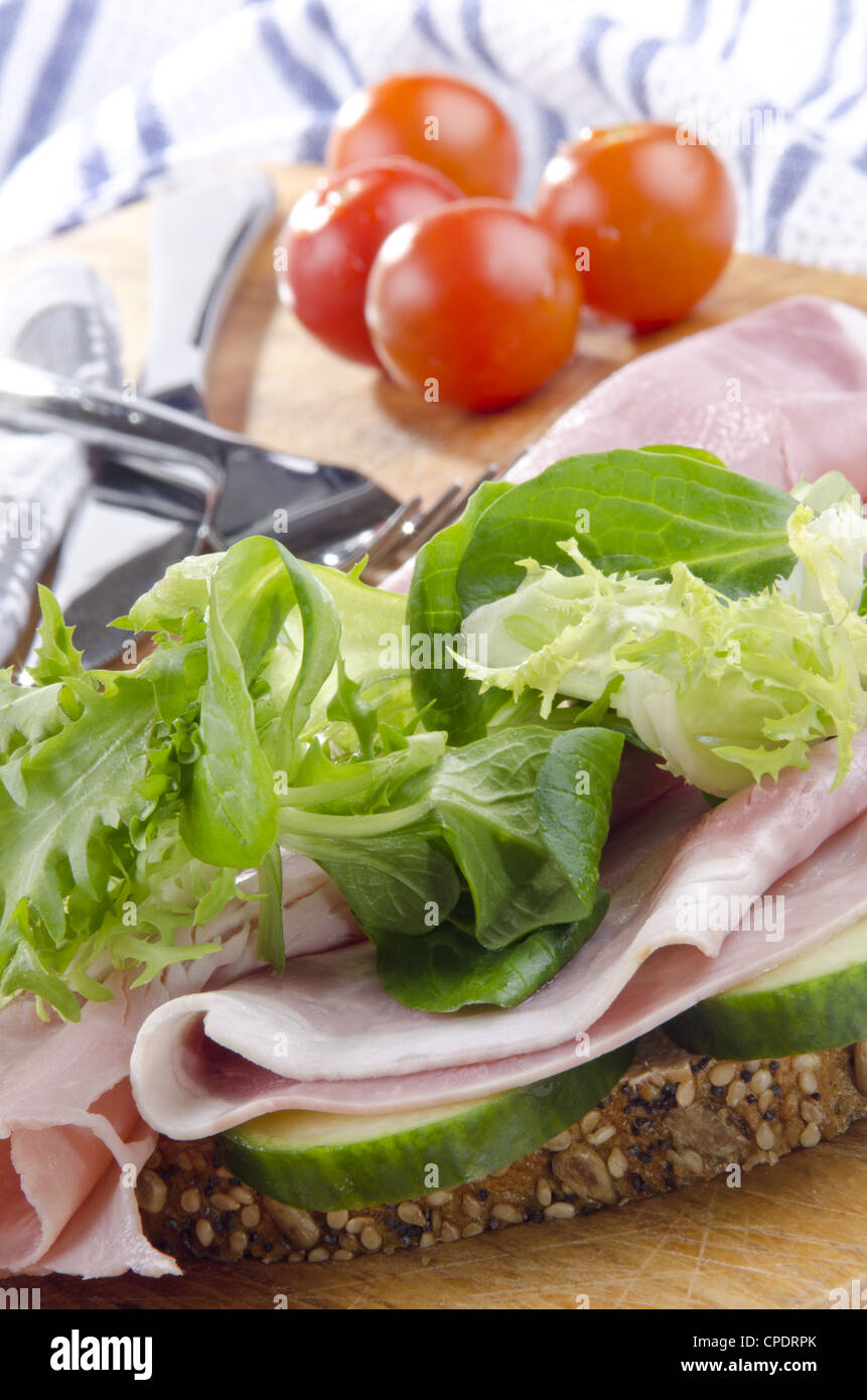 slice multigrain bread with smoked irish ham Stock Photo