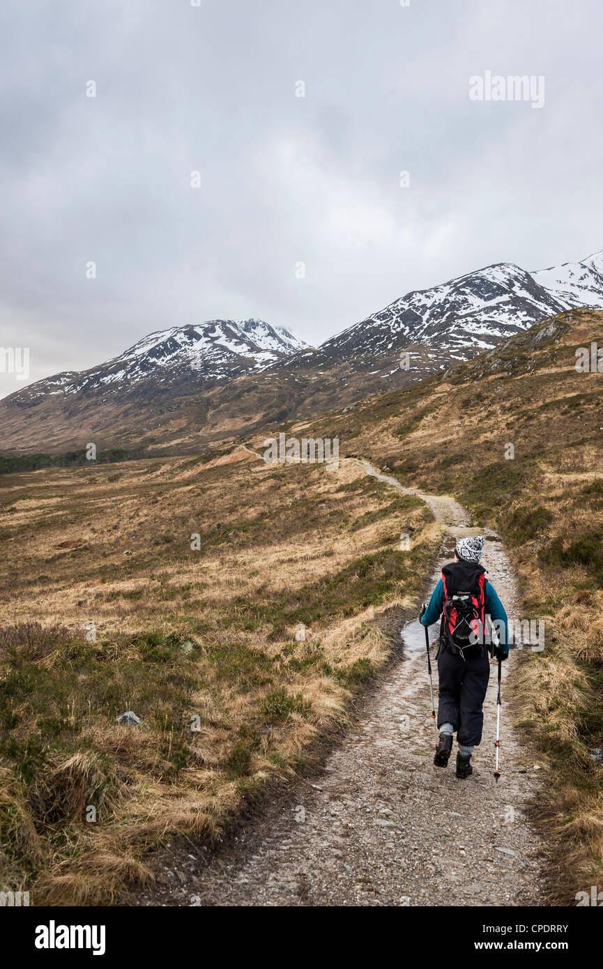 Walker walking around Glen Affric, Glen Affric, Highlands, Scotland, UK