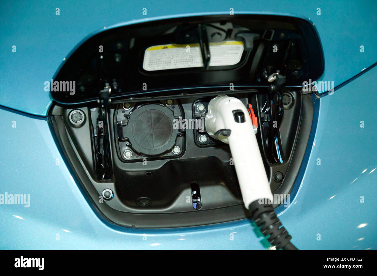 Close up view of the charging port of a Nissan Leaf Stock Photo