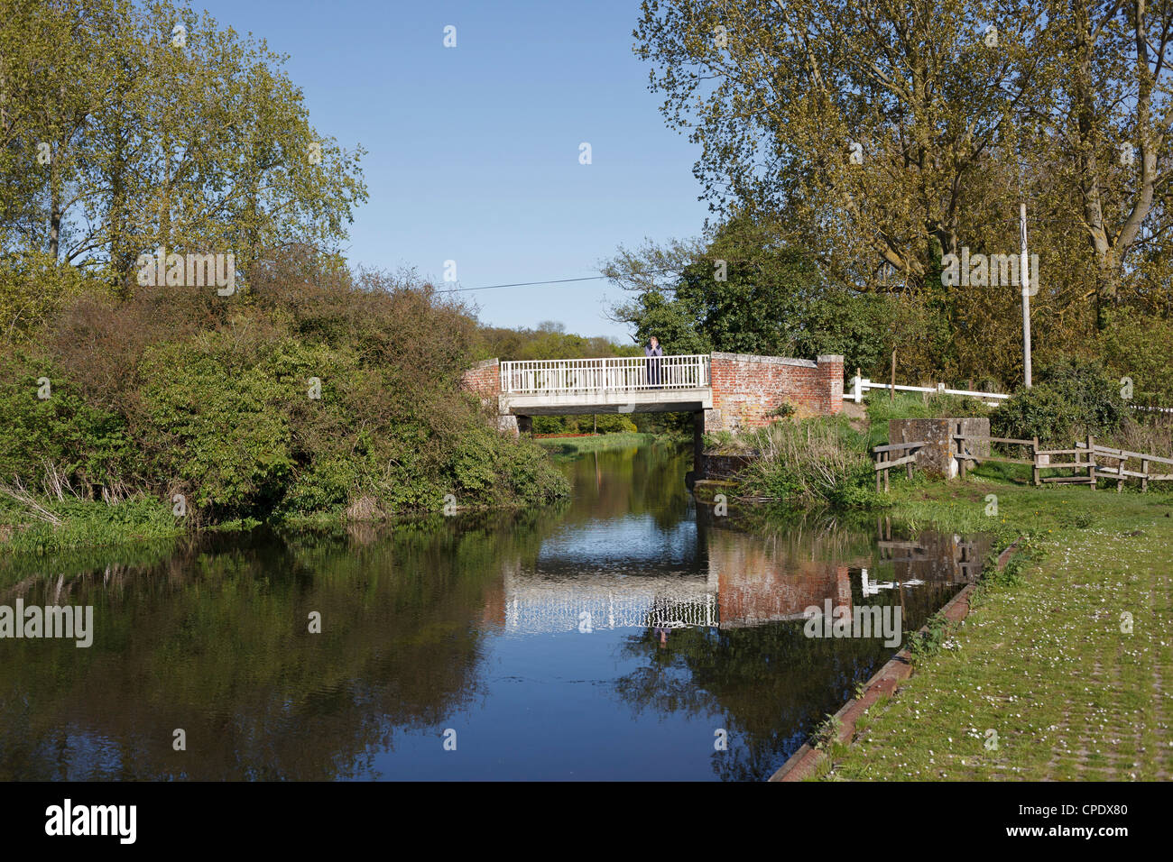 A woman looks out from the bridge over the 
