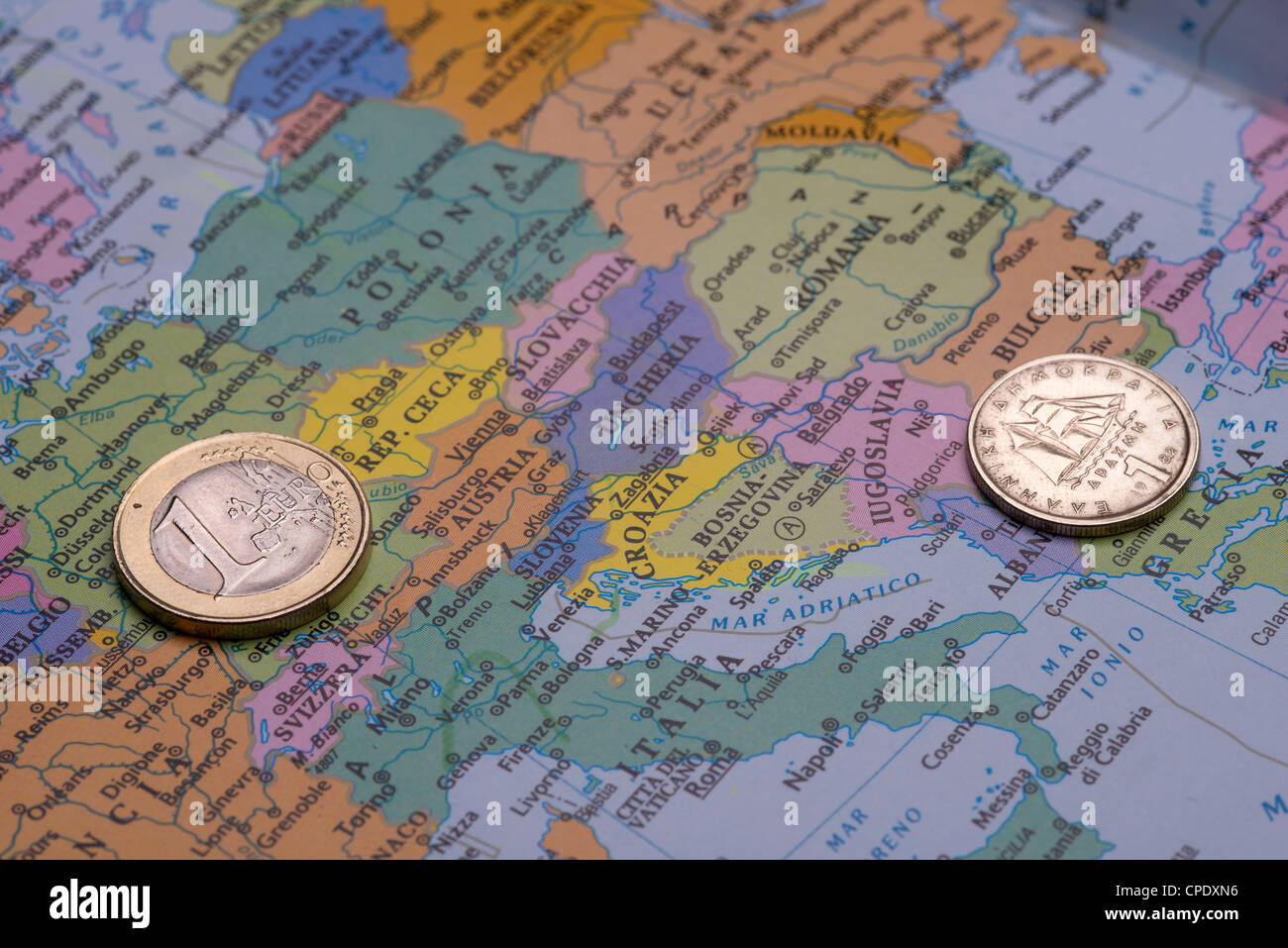 Economic crisis in Greece, the future of euro. the passage at dracma currency. Stock Photo