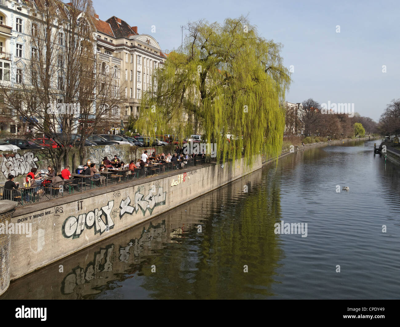 A cafe by the Landwehr Canal, Kreuzberg, Berlin, Germany. Stock Photo