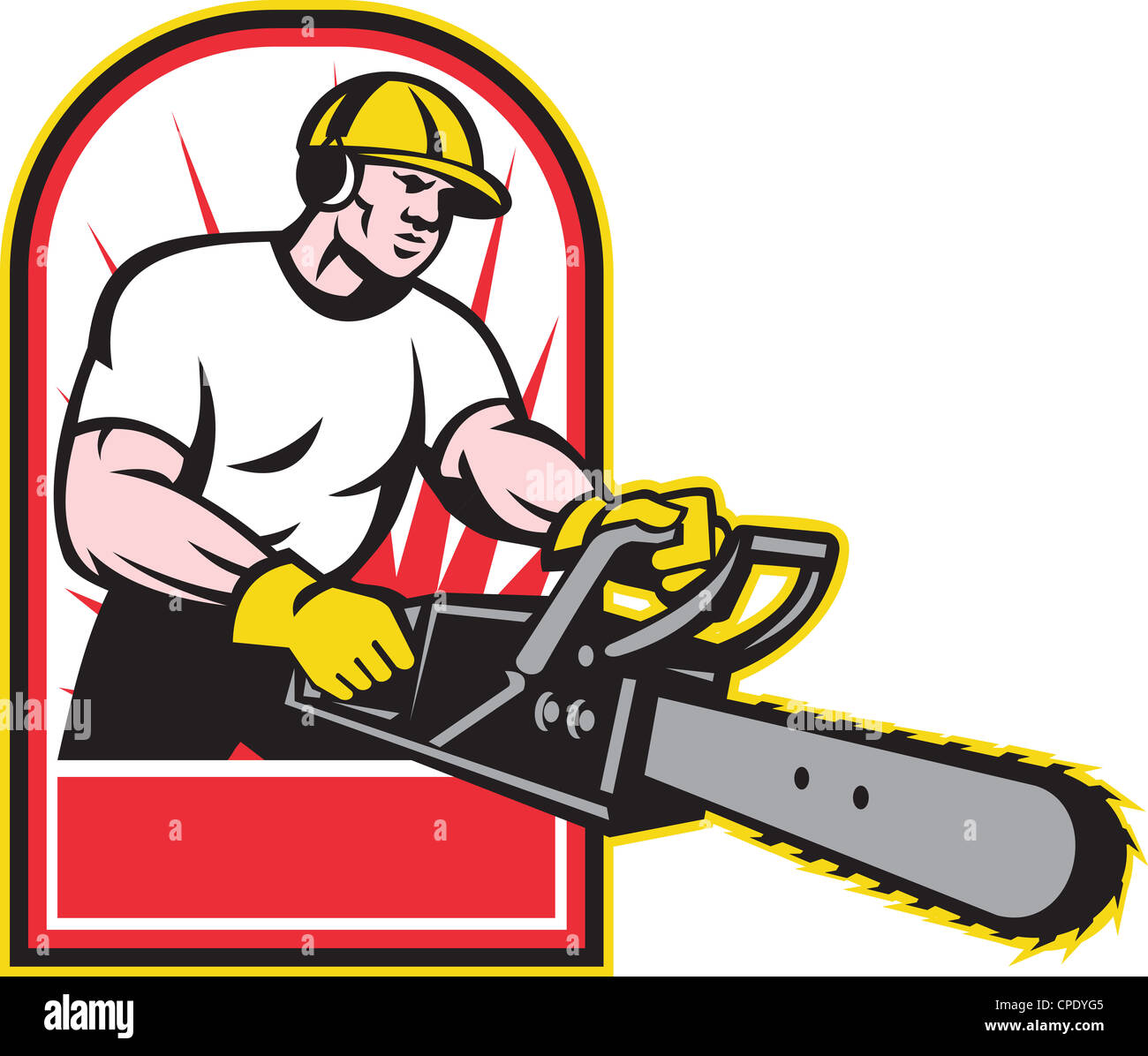 Illustration of an arborist,tree surgeon,tree trimmer or pruner