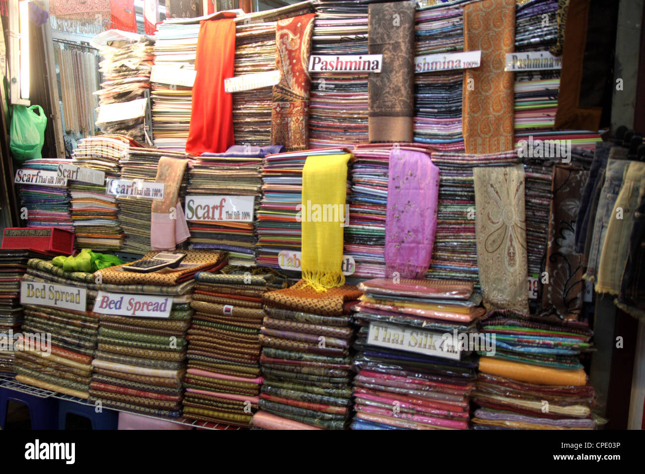 Thai silks display in silk shop at Chatuchak Weekend Market , Bangkok