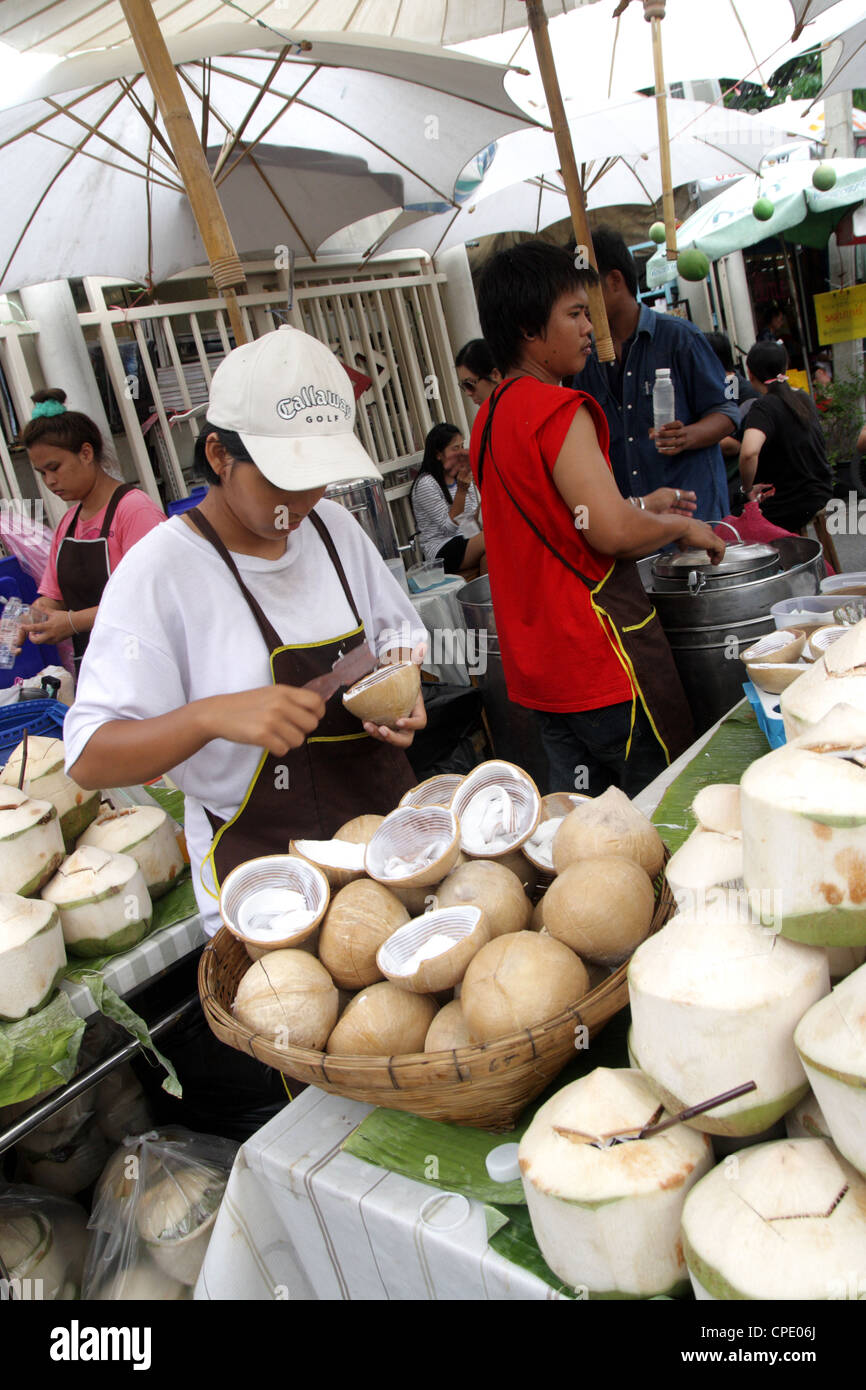 Coconut ice cream stall in Chatuchak Weekend Market , Bangkok Stock