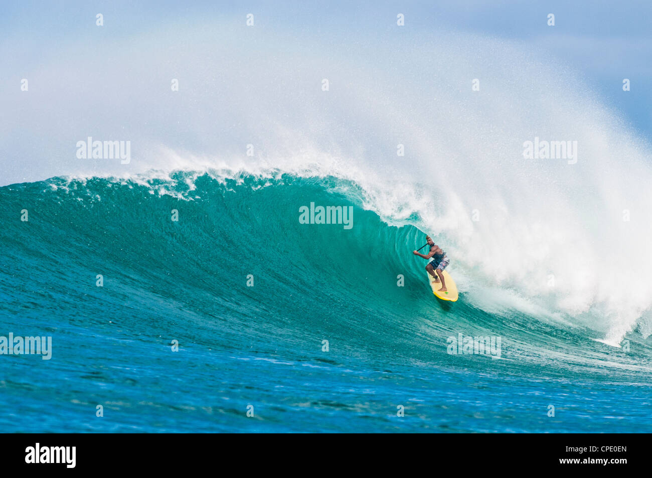 Laird Hamilton, Stand-Up Paddle Surfing, Hawaii Stock Photo