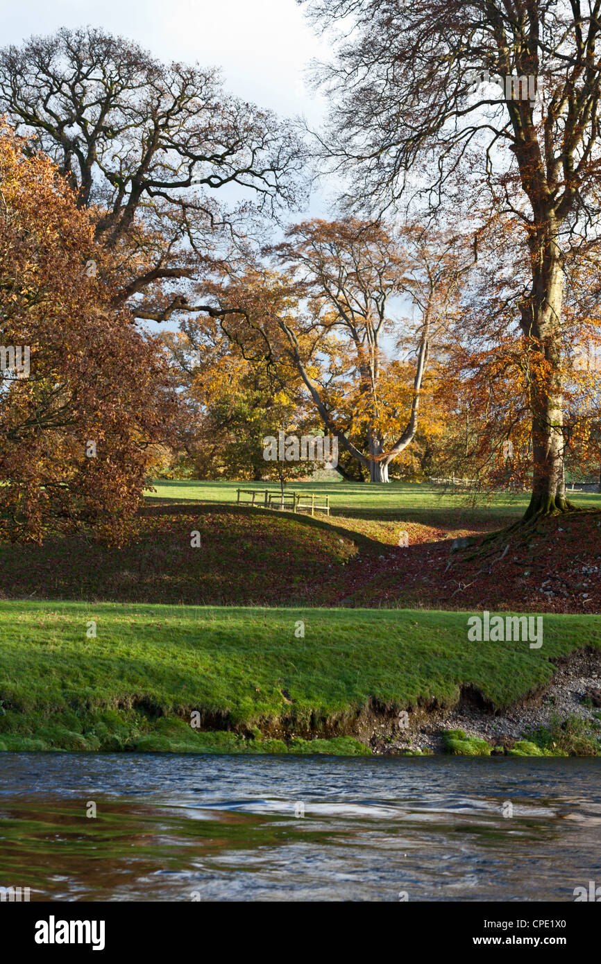 Levens Park, Levens Hall Cumbria Autumn with River Kent flowing through