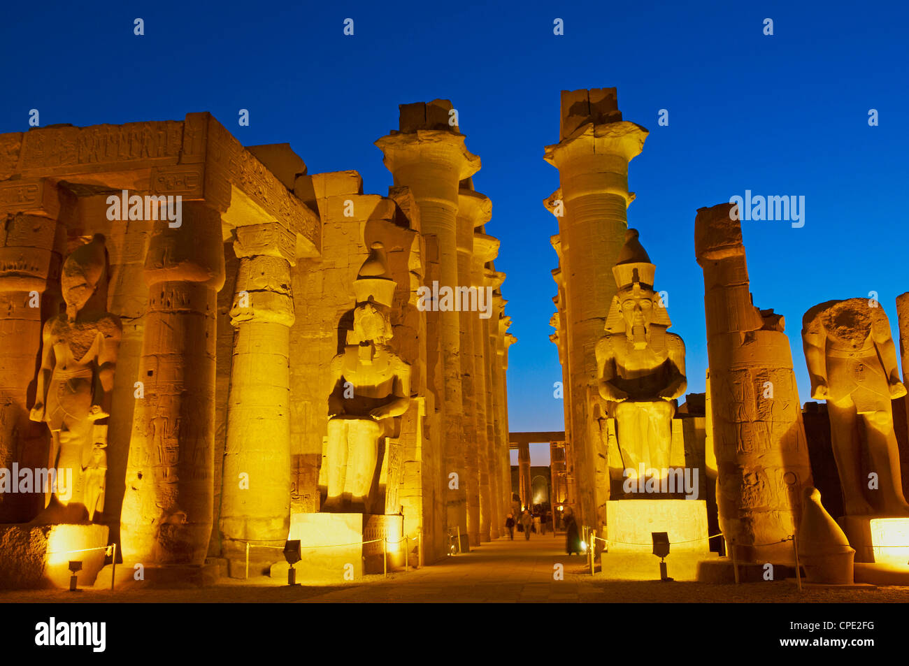 Great Court of Ramesses II and colossal statues of Ramesses II, Temple of Luxor, Thebes, Egypt, Africa Stock Photo