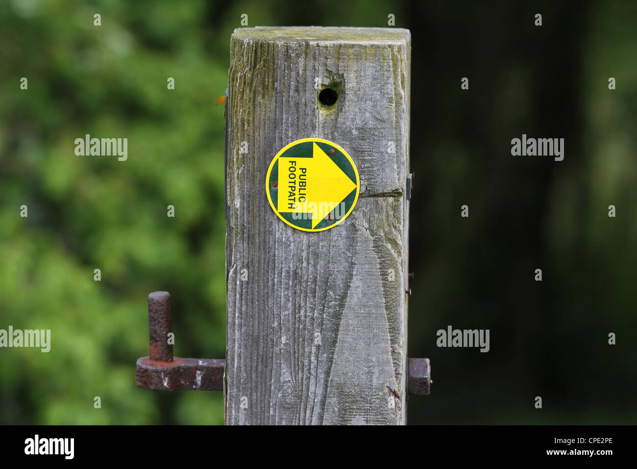 Public Footpath Sign on a Wooden Post Stock Photo
