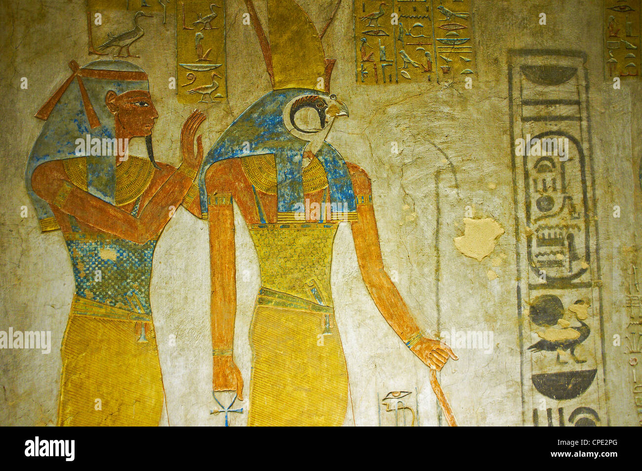 Bas-relief painted on the walls of the royal tomb, Setnakht tomb, Valley of the Kings, Thebes, Egypt, Africa Stock Photo