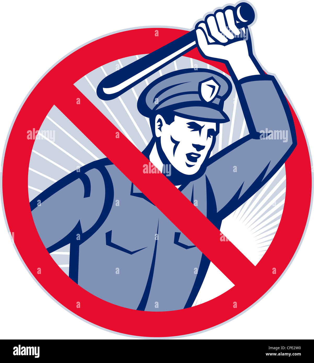 Illustration of a police officer wielding a truncheon nightstick baton