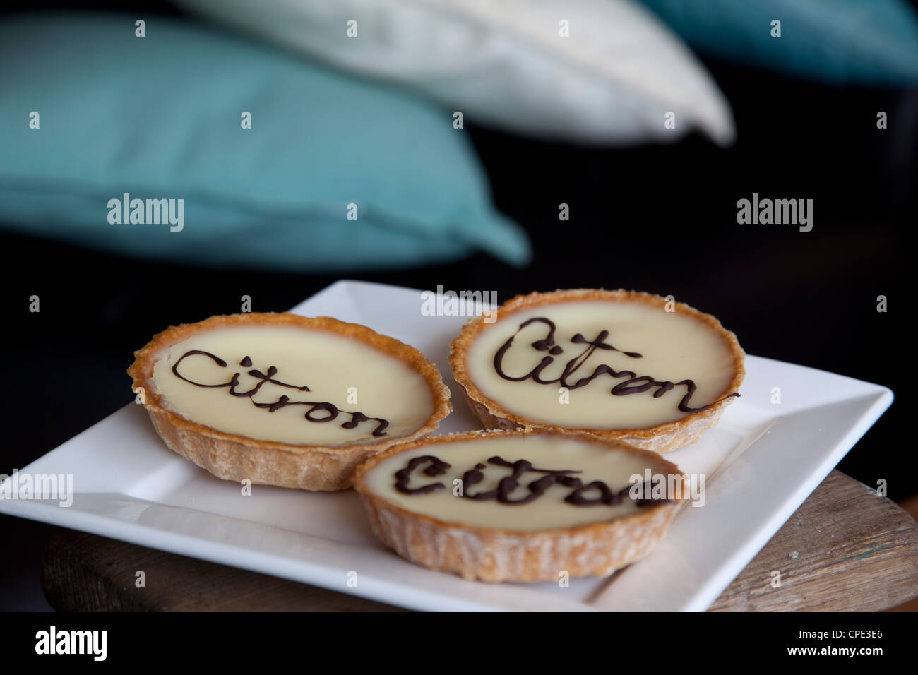 Citron tarts in a French cafe, France, Europe Stock Photo