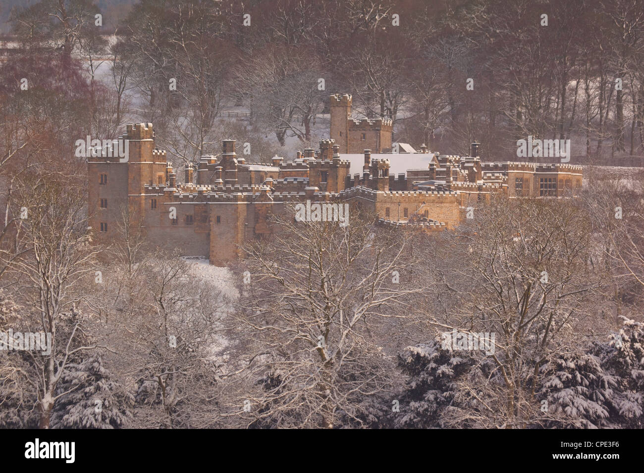 Haddon Hall in winter, Derbyshire, England, United Kingdom, Europe Stock Photo