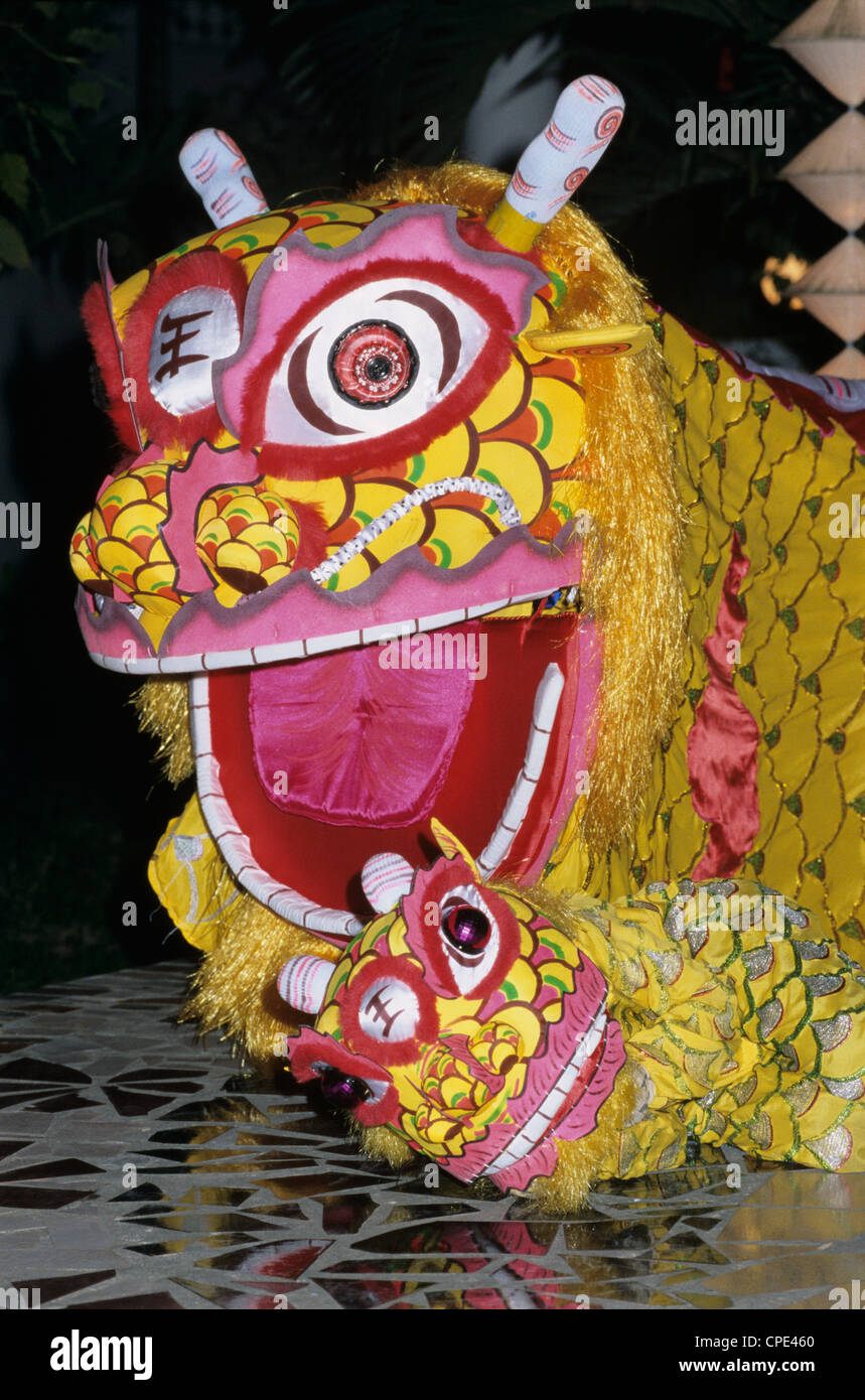 Chinese dragon dance at Chinese New Year celebrations, Vietnam, Indochina, Southeast Asia, Asia Stock Photo