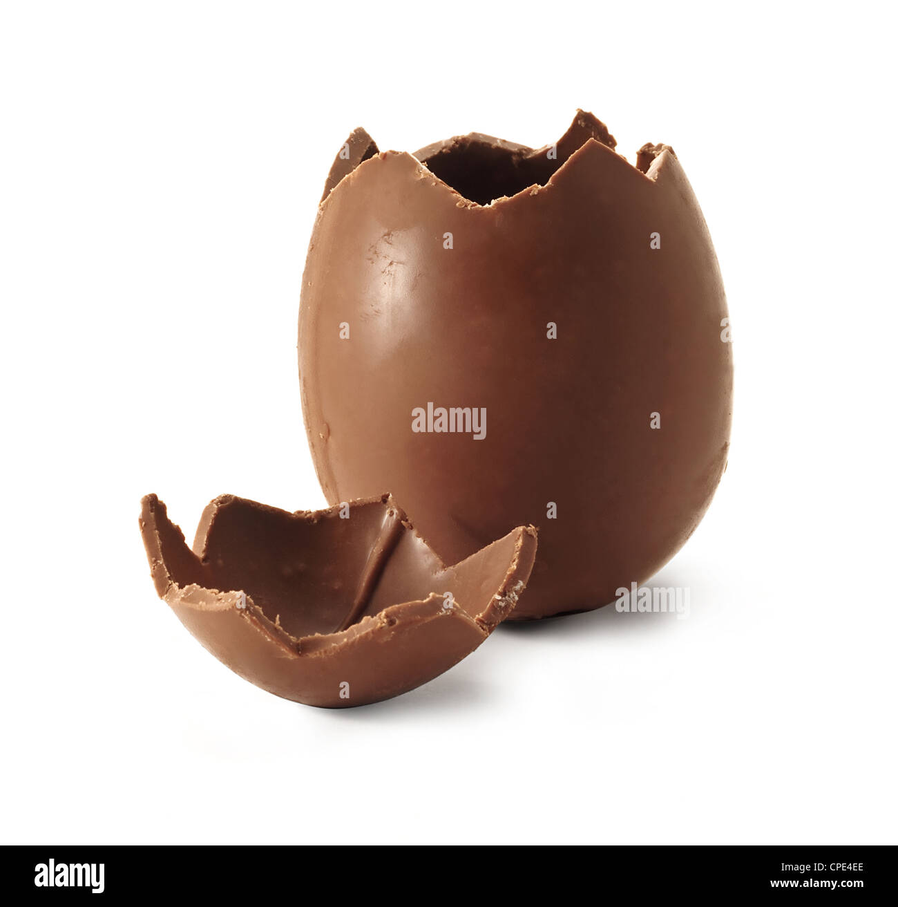 Chocolate easter egg with the top broken off Stock Photo
