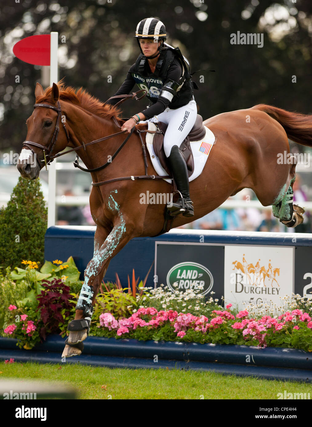 Sinead Halpin and Manoir De Carneville - Cross country day at the Land Rover Burghley Horse Trials 2011. 1/9/2011. Stamford UK Stock Photo