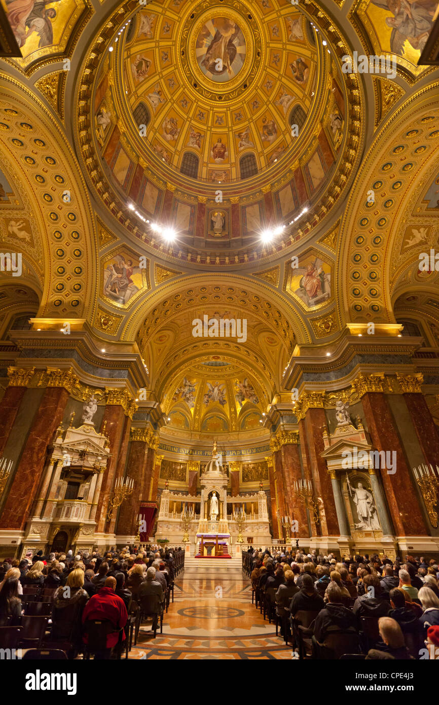 Interior and dome, St. Stephen's Basilica (Szent Istvan Bazilika), UNESCO World Heritage Site, Budapest, Hungary, Europe Stock Photo