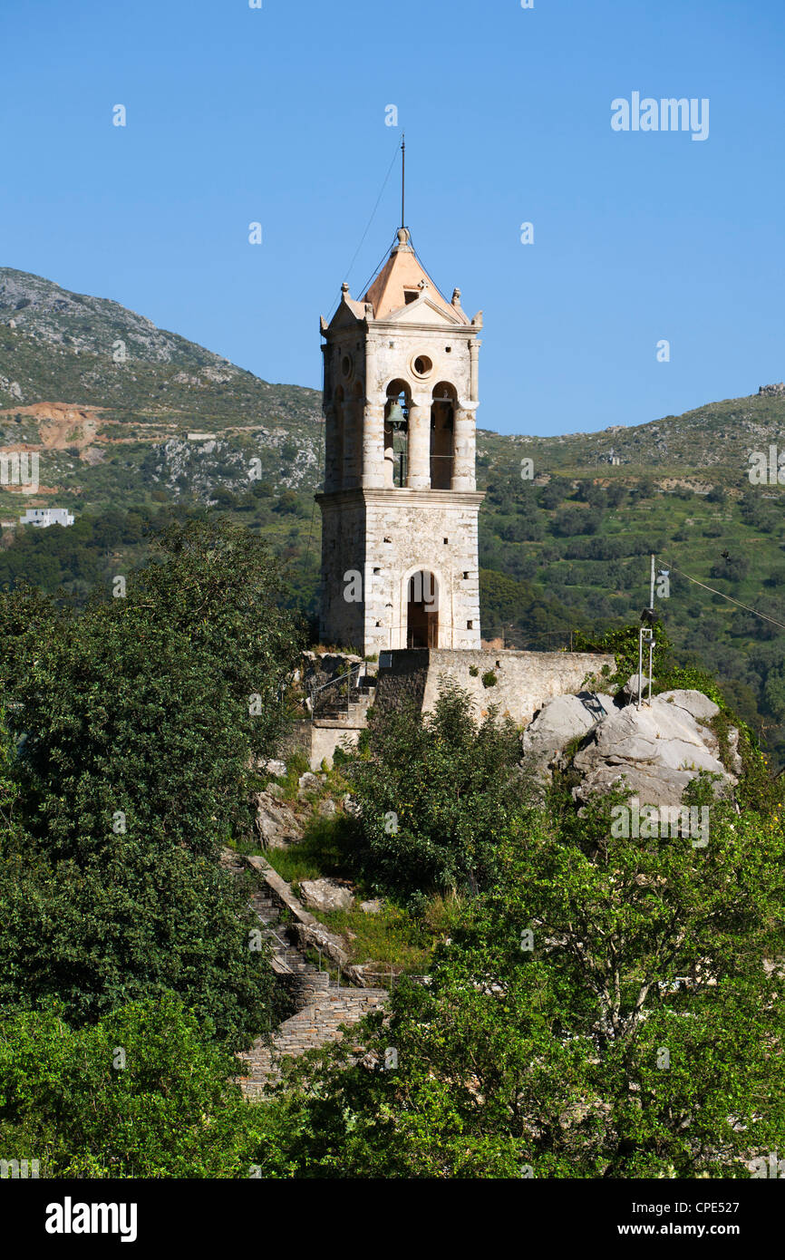 Venetian clocktower, Amari, near Spili, Rethimnon (Rethymno) region, Crete, Greek Islands, Greece, Europe Stock Photo