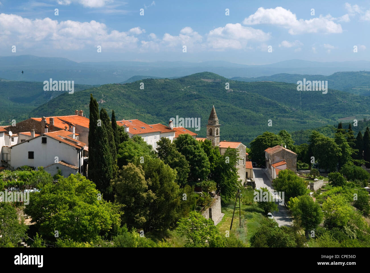 View from town walls, Motovun, Istria, Croatia, Europe Stock Photo
