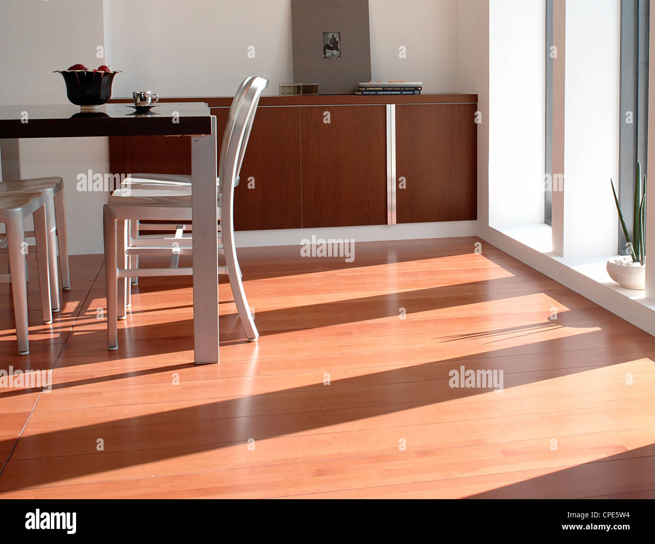 Contemporary Style Dining Room, Hardwood Floor Stock Photo