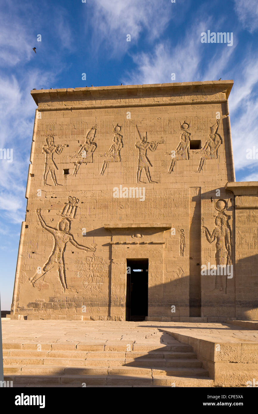 The first pylon at the Temple of Isis, Philae, UNESCO World Heritage Site, Nubia, Egypt, North Africa, Africa Stock Photo